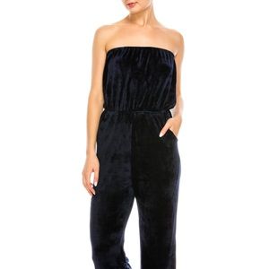 Emory Park Black Velvet Strapless Jumpsuit
